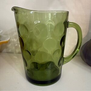 Vintage Hazel-Atlas Eldorado Avocado Green Glass Circle Pattern Pitcher Jug